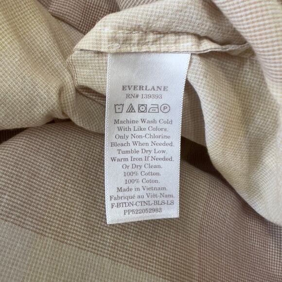 Everlane Blouse Womens Beige Tan Plaid Peasant Relax Balloon Sleeve Top size 00 - Picture 4 of 16